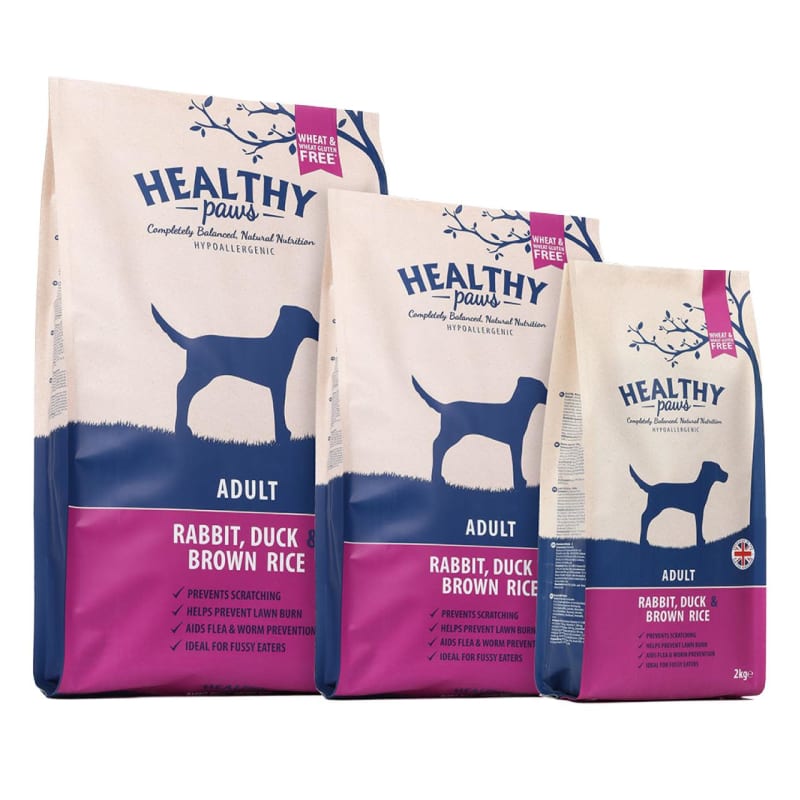 Healthy Paws Gluten free Adult Dry Dog Food Rabbit Duck Brown Rice 2kg Rabbit Duck Brown Rice