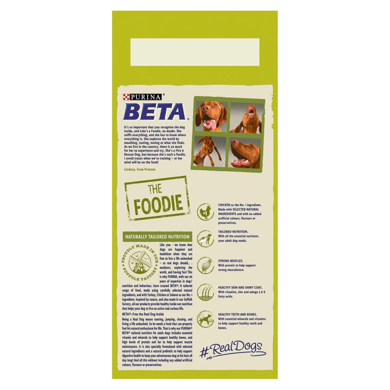 Purina dog food label top