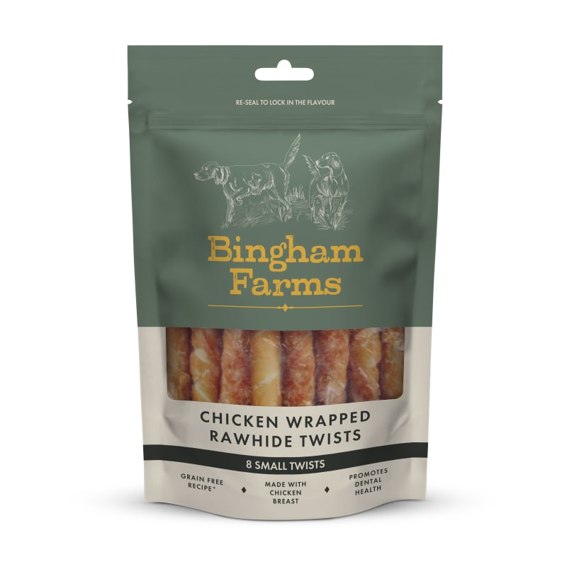 Bingham Farms Wrapped Rawhide Twist Adult Small Dog Treats Chicken 80g 80g Chicken Twists