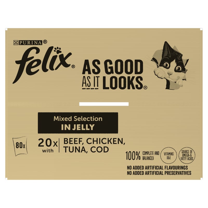 Felix As Good As It Looks Adult Wet Cat Food Tuna in Jelly 20 x 100g Pouches  : : Pet Supplies