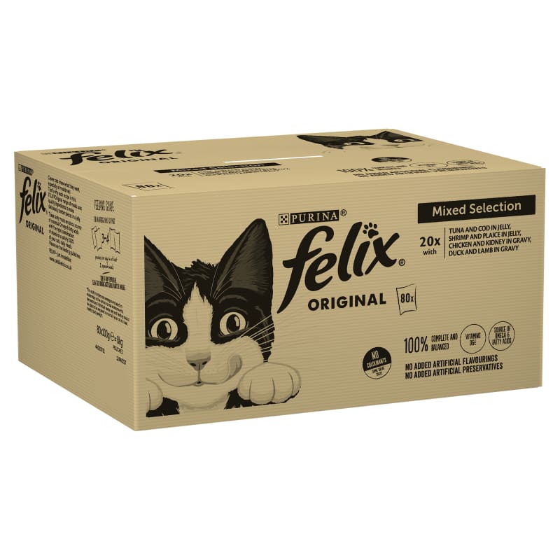 Felix Adult Wet Cat Food Mixed in Jelly Tuna and Cod, Shrimp and Plaice,  Chicken and Kidney, Duck and Lamb 80 x 100g Pouches : : Pet  Supplies