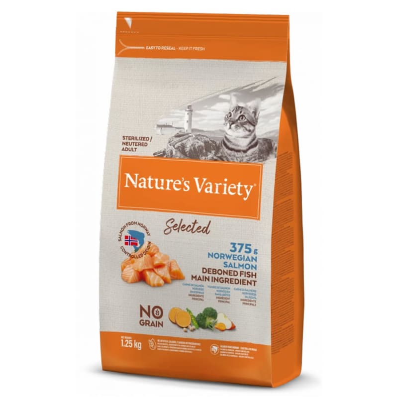 Nature s Variety Selected Sterilized Grain free Adult Dry Cat Food Norwegian Salmon 1.25kg Salmon