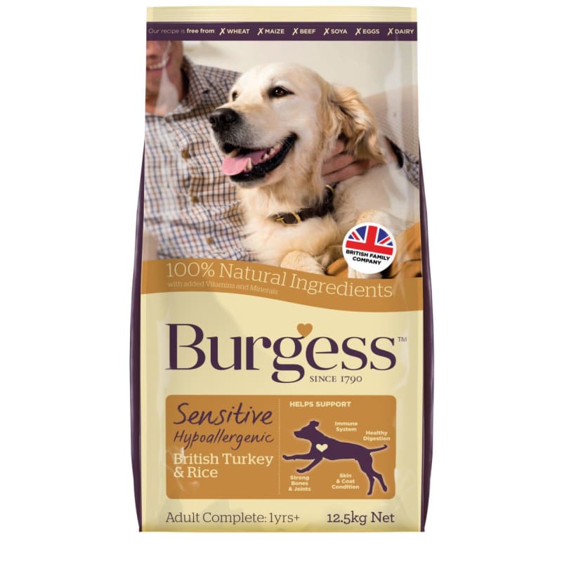 Burgess Sensitive Adult Dry Dog Food British Turkey Rice 12.5kg Turkey Rice