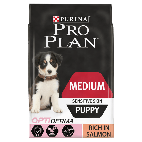 Purina Pro Plan OptiDerma Sensitive Skin Medium Puppy Dry Dog Food Salmon 12kg Salmon