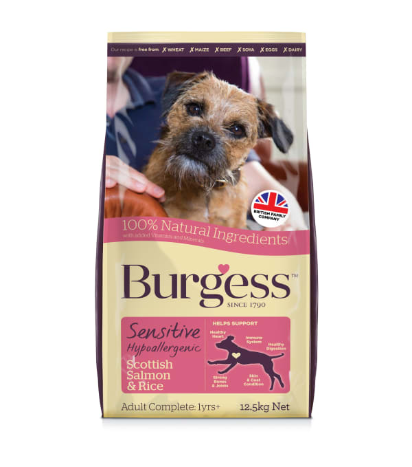 Image of Burgess Sensitive Adult Complete Dry Dog Food - Salmon & Rice, 12.5kg