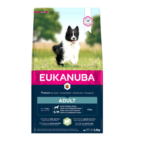 Image of Eukanuba Small & Medium Breed Adult Dry Dog Food - Lamb & Rice, 12kg - Lamb & Rice