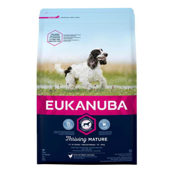 Image of Eukanuba Thriving Mature Medium Breed Adult Dry Dog Food - Chicken, 12kg - Chicken