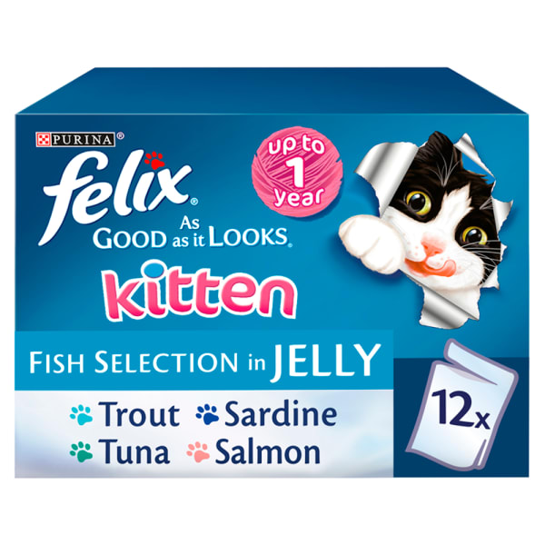 Image of Felix As Good As It Looks Kitten Wet Cat Food - Fish Selection in Jelly, 48 x 100g - Fish Selection in Jelly
