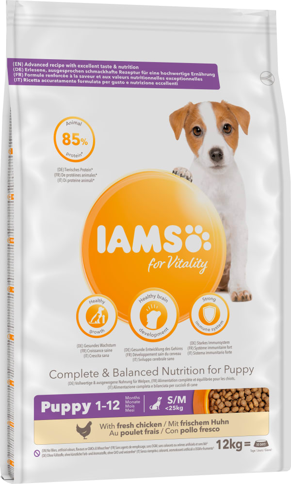 Image of Iams Vitality Puppy Small/Medium Breed Upto 1 Year Dry Dog Food - Fresh Chicken, 12kg - Chicken