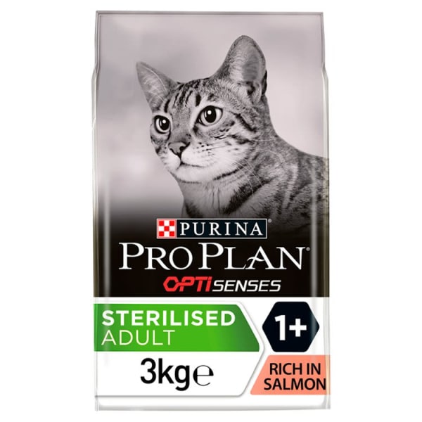 Image of Purina Pro Plan Optisenses Sterilised Adult Dy Cat Food - Salmon & Rice, 3kg - Salmon & Rice