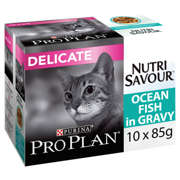 Image of Purina Pro Plan NutriSavour Delicate Adult Wet Cat Food - Ocean Fish in Gravy, 10 x 85g - Ocean Fish in Gravy