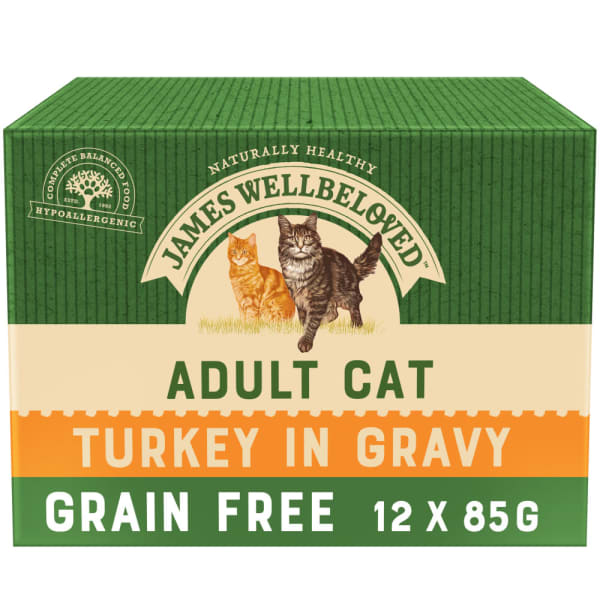 Image of James Wellbeloved Grain Free Adult Cat Wet Food Pouch - Turkey in Gravy, 12 x 85g - Turkey in Gravy