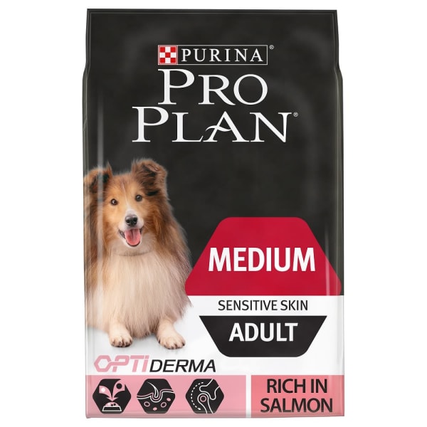 Image of Purina Pro Plan Opti Derma Sensitive Skin Medium Adult Dry Dog Food - Salmon, 14kg - Salmon