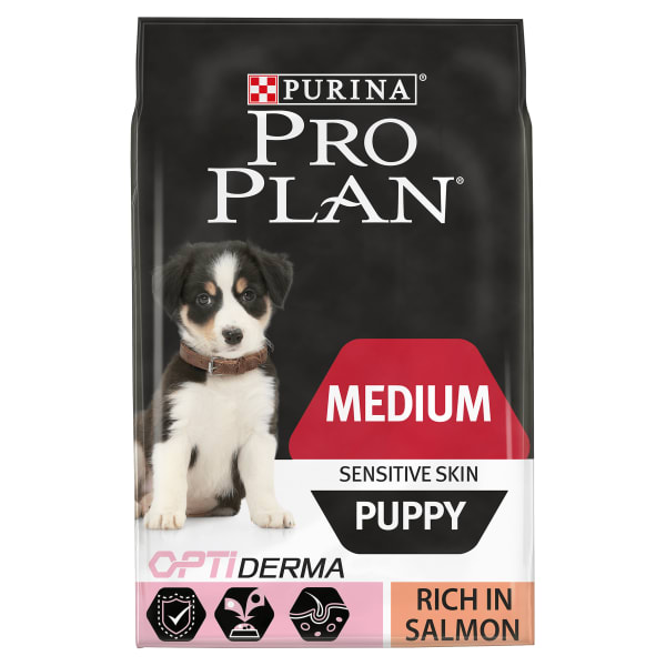 Image of Purina Pro Plan Opti Derma Sensitive Skin Medium Puppy Dry Dog Food - Salmon, 12kg - Salmon