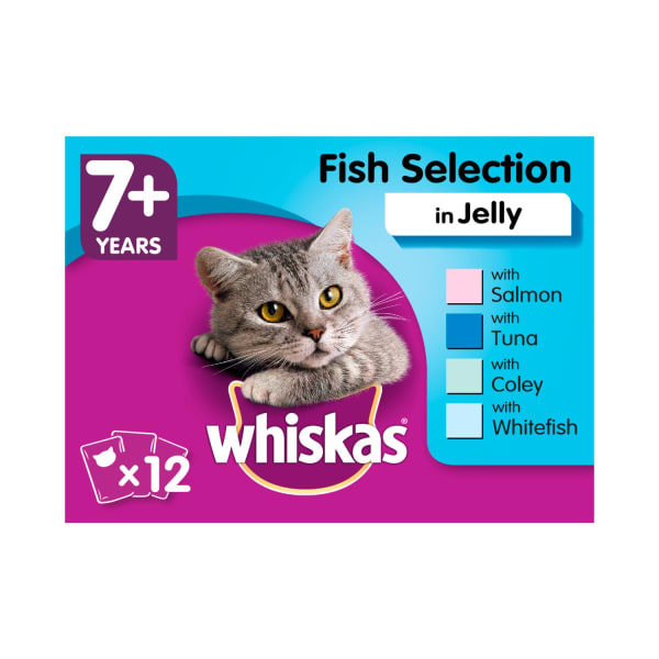 Image of WHISKAS 7+ Cat Pouches in Jelly, 12 x 100g - Fish Selection in Jelly