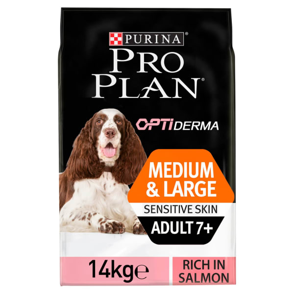 Image of Purina Pro Plan Opti Derma Sensitive Skin Medium/Large Adult 7+ Dry Dog Food - Salmon, 3kg - Salmon