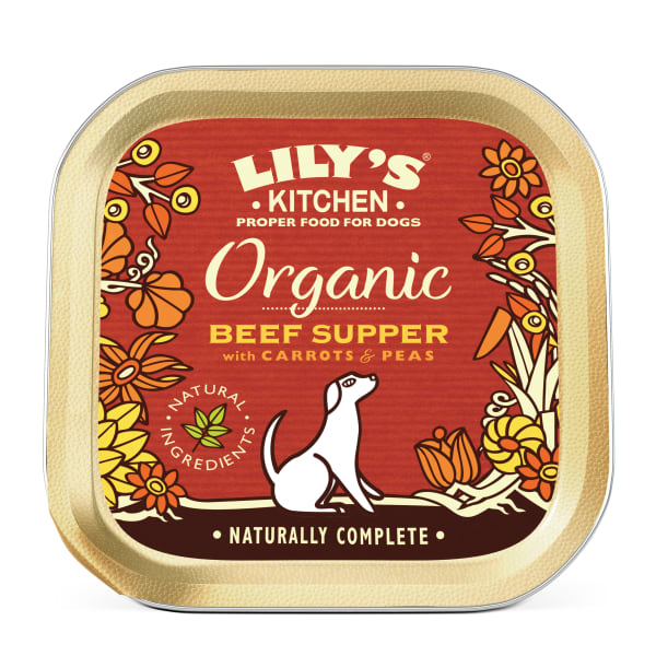 Image of Lily's Kitchen Organic Adult Wet Dog Food - Beef Supper with Carrots & Peas, 11 x 150g - Beef Supper with Carrots & Peas
