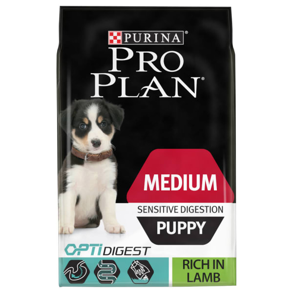 Image of Purina Pro Plan Opti Digest Sensitive Digestion Medium Puppy Dry Dog Food - Lamb, 12kg - Lamb
