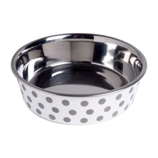 Image of Petface Stainless Steel Dog Bowl with Grey Spots, 17cm