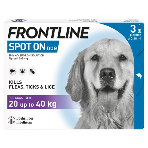 Image of Frontline Spot On Flea & Tick Treatment for Large Dogs (20-40kg), 3 Pipettes