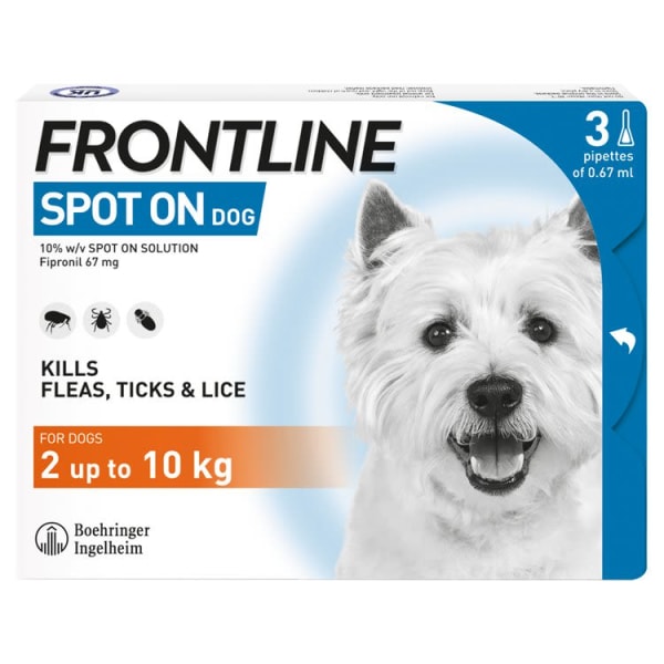 Image of Frontline Spot On Flea & Tick Treatment for Small Dogs (2-10kg), 3 Pipettes