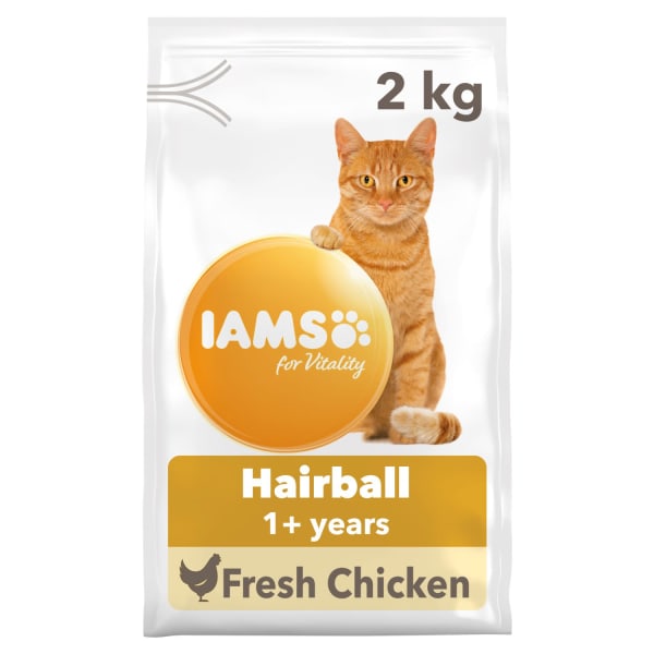 Image of IAMS for Vitality Hairball Cat Food with Chicken, 2kg - Chicken