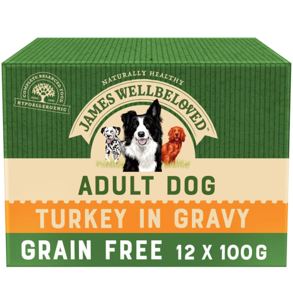 Image of James Wellbeloved Grain Free Adult Wet Dog Food Pouches - Turkey in Gravy, 12 x 100g - Turkey