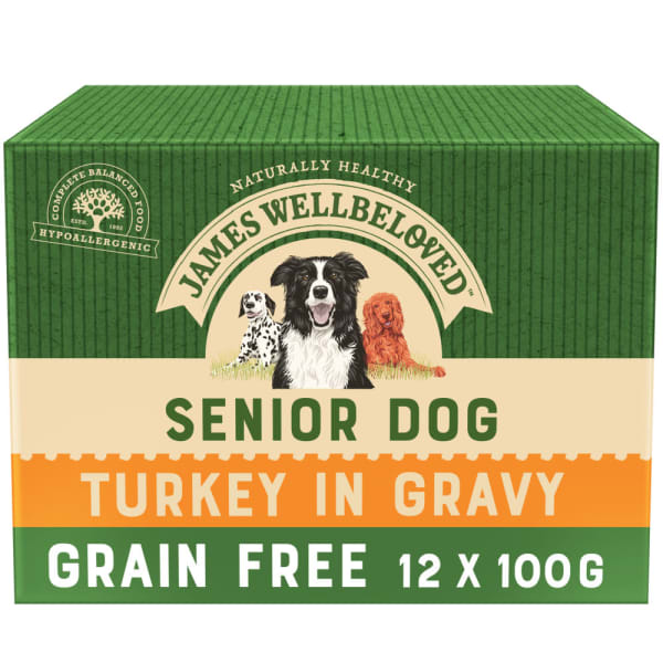 Image of James Wellbeloved Grain Free Senior Wet Dog Food Pouches - Turkey in Gravy, 12 x 100g - Turkey