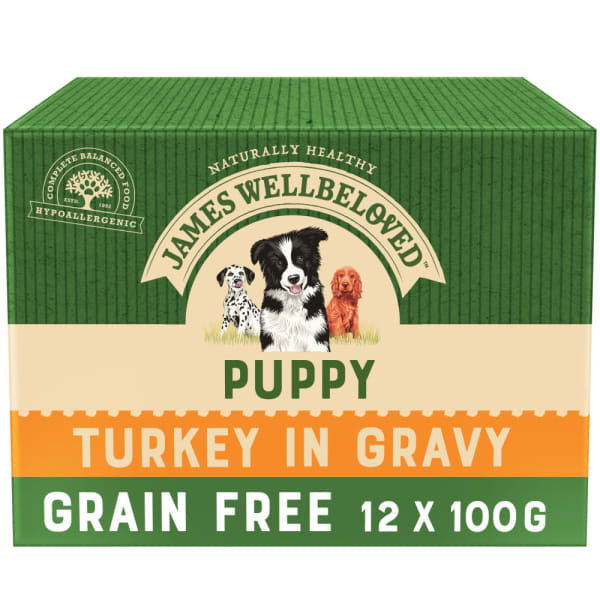 Image of James Wellbeloved Grain Free Puppy Wet Dog Food Pouches - Turkey in Gravy, 12 x 100g - Turkey