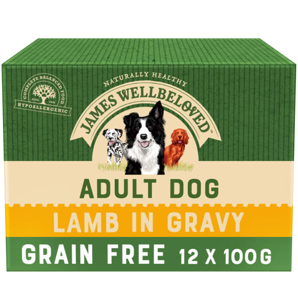 Image of James Wellbeloved Grain Free Adult Wet Dog Food Pouches - Lamb in Gravy, 12 x 100g - Lamb