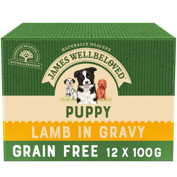 Image of James Wellbeloved Grain Free Puppy Wet Dog Food Pouches - Lamb in Gravy, 12 x 100g - Lamb