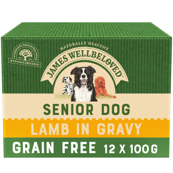 Image of James Wellbeloved Grain Free Senior Wet Dog Food Pouches - Lamb in Gravy, 12 x 100g - Lamb