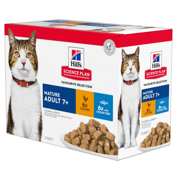 Image of Hill's Science Plan Mature Adult 7+ Wet Cat Food Pouches - Favourite Selection, 12 x 85g - Favourite Selection