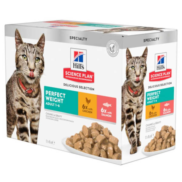 Image of Hill's Science Plan Perfect Weight Adult 1-6 Wet Cat Food Pouches - Delicious Selection, 12 x 85g - Delicious Selection