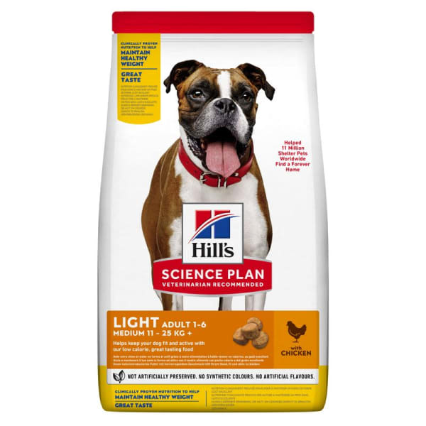 Image of Hill's Science Plan Light Medium Adult 1-6 Dry Dog Food - Chicken, 14kg - Chicken