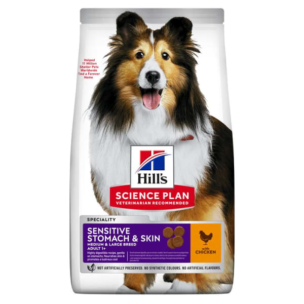 Image of Hill's Science Plan Sensitive Stomach & Skin Medium Adult 1+ Dry Dog Food - Chicken, 14kg - Chicken
