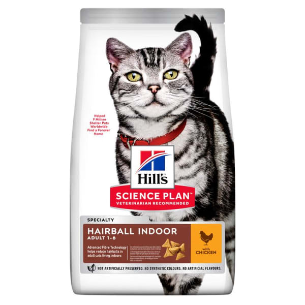Image of Hill's Science Plan Hairball Indoor Adult 1-6 Dry Cat Food - Chicken, 3kg - Chicken