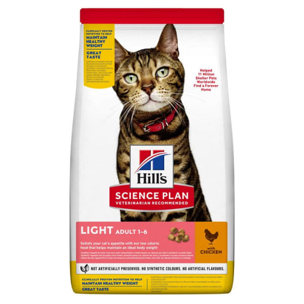 Image of Hill's Science Plan Light Adult 1-6 Dry Cat Food - Chicken, 10kg - Chicken