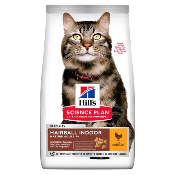 Image of Hill's Science Plan Hairball Indoor Mature Adult 7+ Dry Cat Food - Chicken, 1.5kg - Chicken