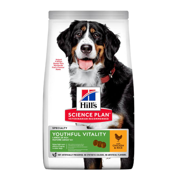 Image of Hill's Science Plan Youthful Vitality Large Mature Adult 6+ Dry Dog Food - Chicken & Rice, 14kg - Chicken & Rice