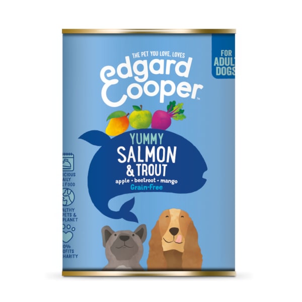 Image of Edgard & Cooper Yummy Grain Free Adult Wet Dog Food Tin - Salmon & Trout, 6 x 400g - Salmon & Trout