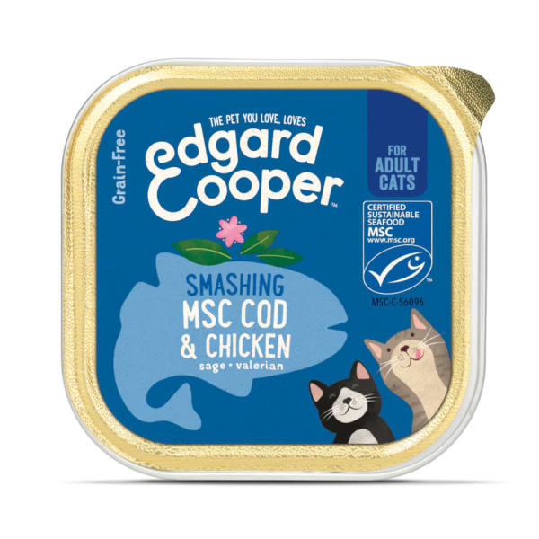 Image of Edgard & Cooper Grain Free Smashing Adult Wet Cat Food Cup - MSC Cod & Chicken, 19 x 85g - MSC Cod & Chicken