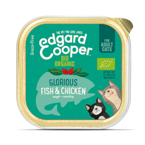 Image of Edgard & Cooper Grain Free Bio Organic Adult Wet Cat Food Cup - Glorious Fish & Chicken, 19 x 85g - Glorious Fish & Chicken