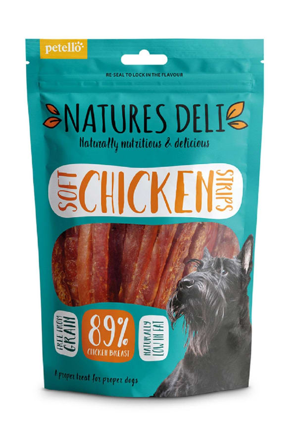 Image of Natures Deli Strips Adult Dog Treats - Soft Chicken, 100g - Chicken, Beef & Lamb