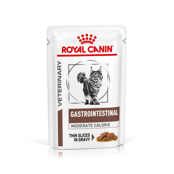 Image of Royal Canin Veterinary Diet Gastrointestinal Moderate Calorie Adult Wet Cat Food, 12 x 85g Chicken & Beef
