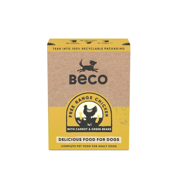 Image of Beco Pets Eco-Conscious Grain Free Adult Wet Dog Food - Free Range Chicken with Carrots & Green Beans, 12 x 375g - Chicken with Carrots & Green Beans