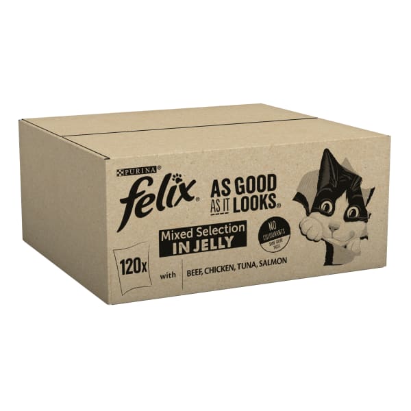 Image of Felix As Good As It Looks Mixed Cat Food, 120 x 100g - Mixed Pack (Beef, Cod, Tuna & Chicken)