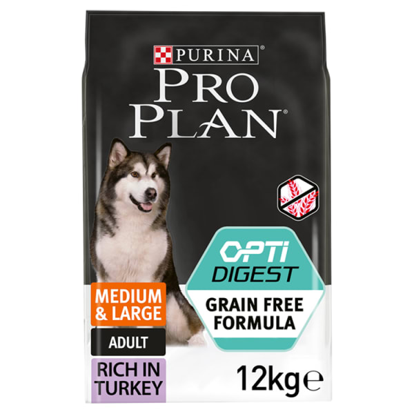 Image of Purina Pro Plan Opti Digest Grain Free Medium/Large Adult Dry Dog Food - Turkey, 12kg - Turkey