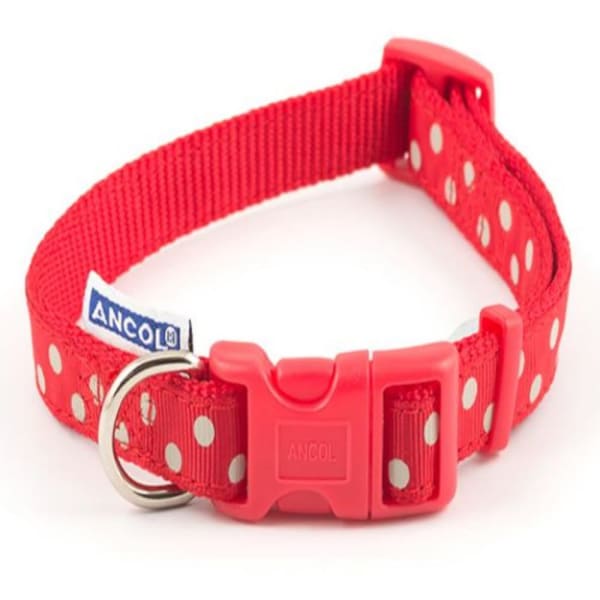 Image of Ancol Vintage Polka Dot Raspberry Adjustable Collar in Red, Large