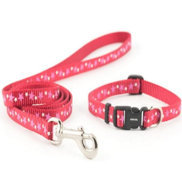 Image of Ancol Stars Puppy Collar and Lead Set in Red, 20cm - 30cm